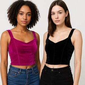🖤 Anthropologie Velvet Corset Tank Duo NWT + NWOT | Magenta & Black Size M 💖